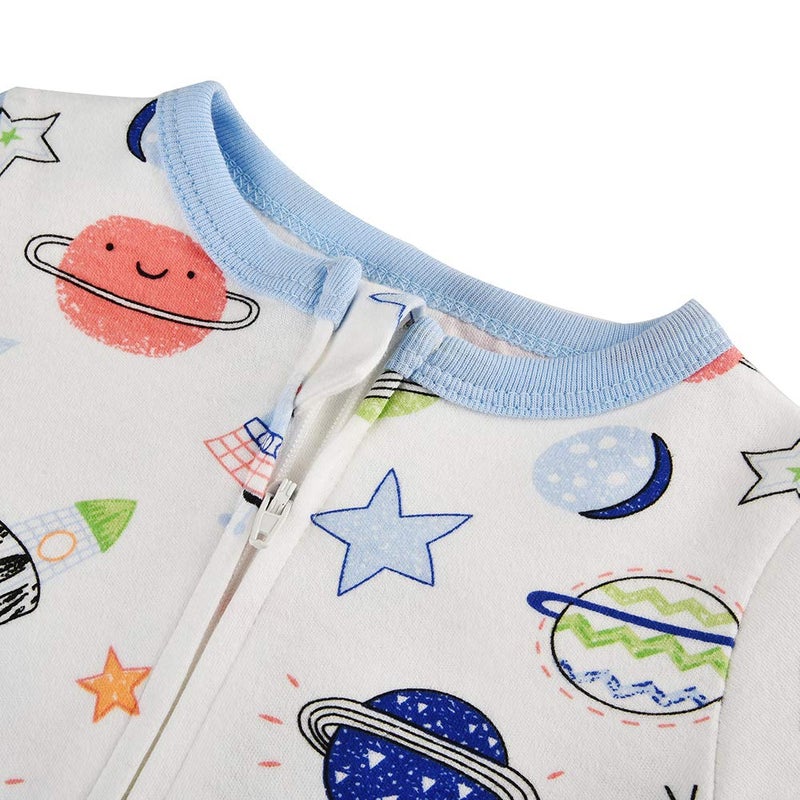 Aablexema Baby Footie Pajamas with Mittens - 3Pcs Infant Cotton Footed One Piece Sleepwear Outfits(0-3M, Space/Vehicle/Whale) - Image 4